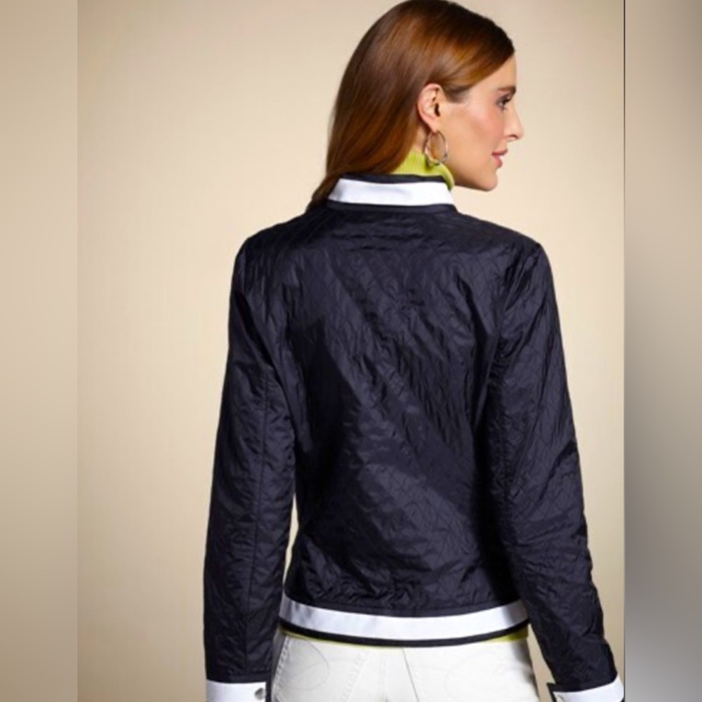 Chico's Nadia Lightweight Quilted Zip-Up Jacket in Black White Trim